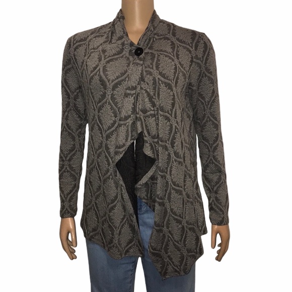 Bobeau Draped Cardigan Cascading One Button Closure gray black Print size S - Picture 7 of 16